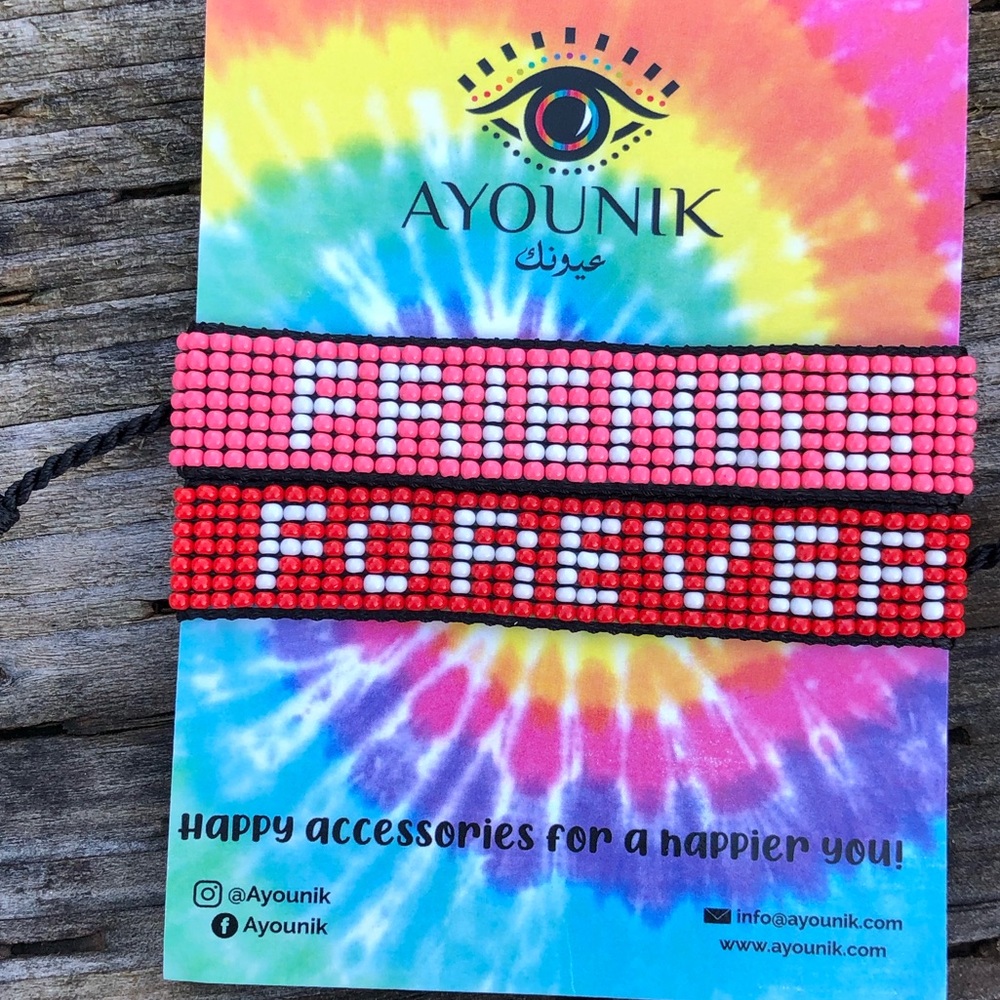 🆕 Ayounik Beaded pink & red friendship bracelets (731)